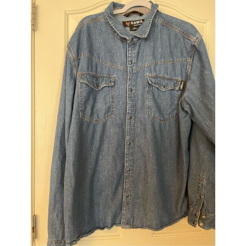 Hawx mens  Blue Mid-Wash Long-Sleeve Button-Front Denim Jacket Extra Large